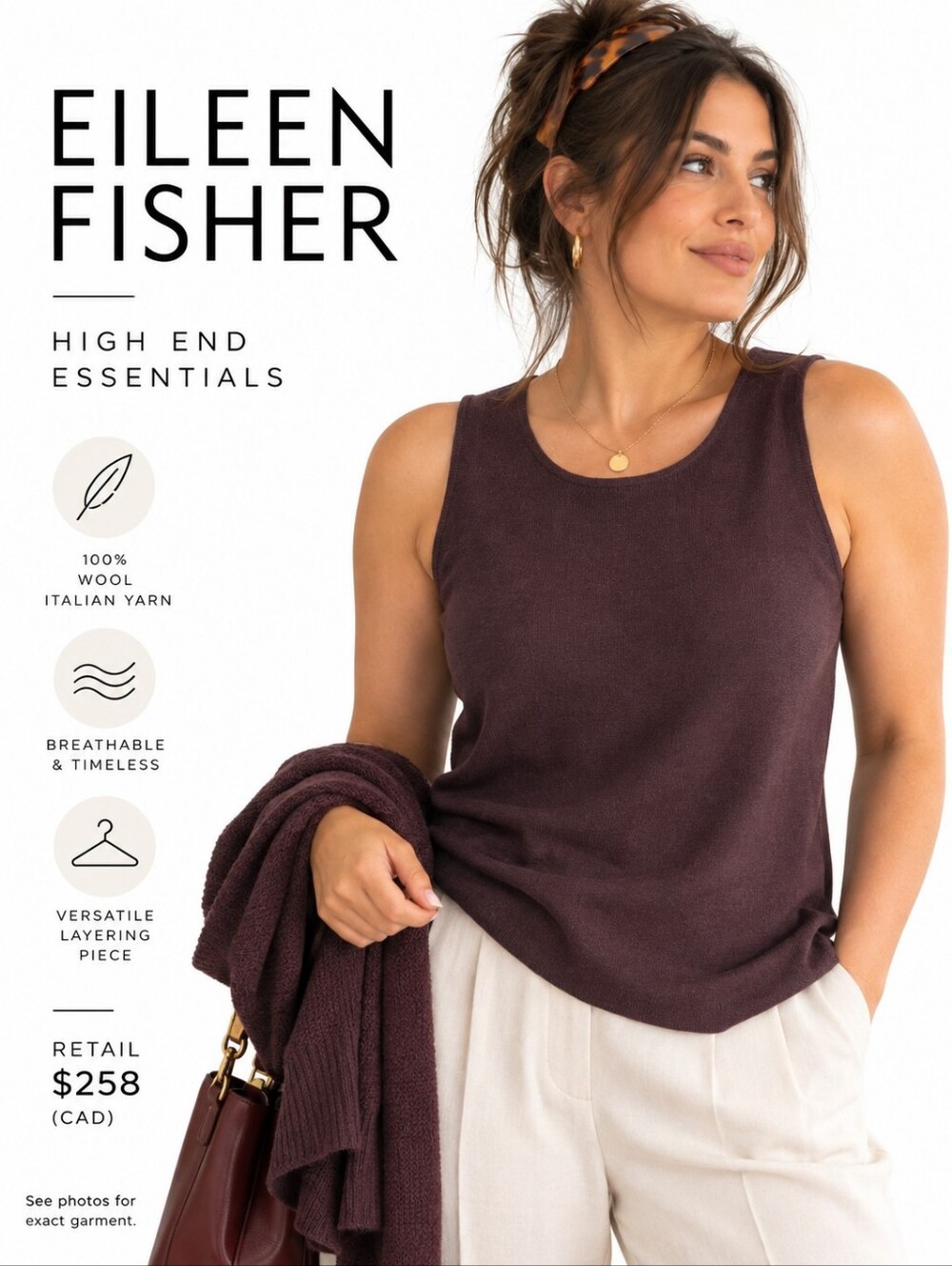 Eileen Fisher Timeless Purple Wool Sleeveless Sweater Size 2X New Nwot